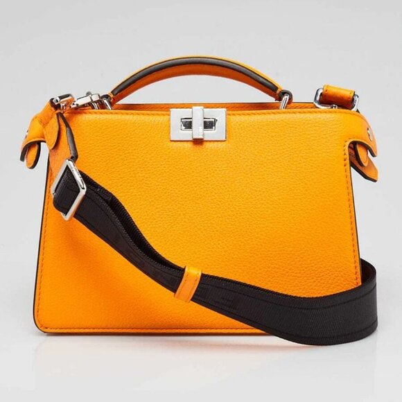 Fendi Orange Pebbled Leather Small Peekaboo Iseeu XCross Satchel Bag 7VA582 - Picture 1 of 12
